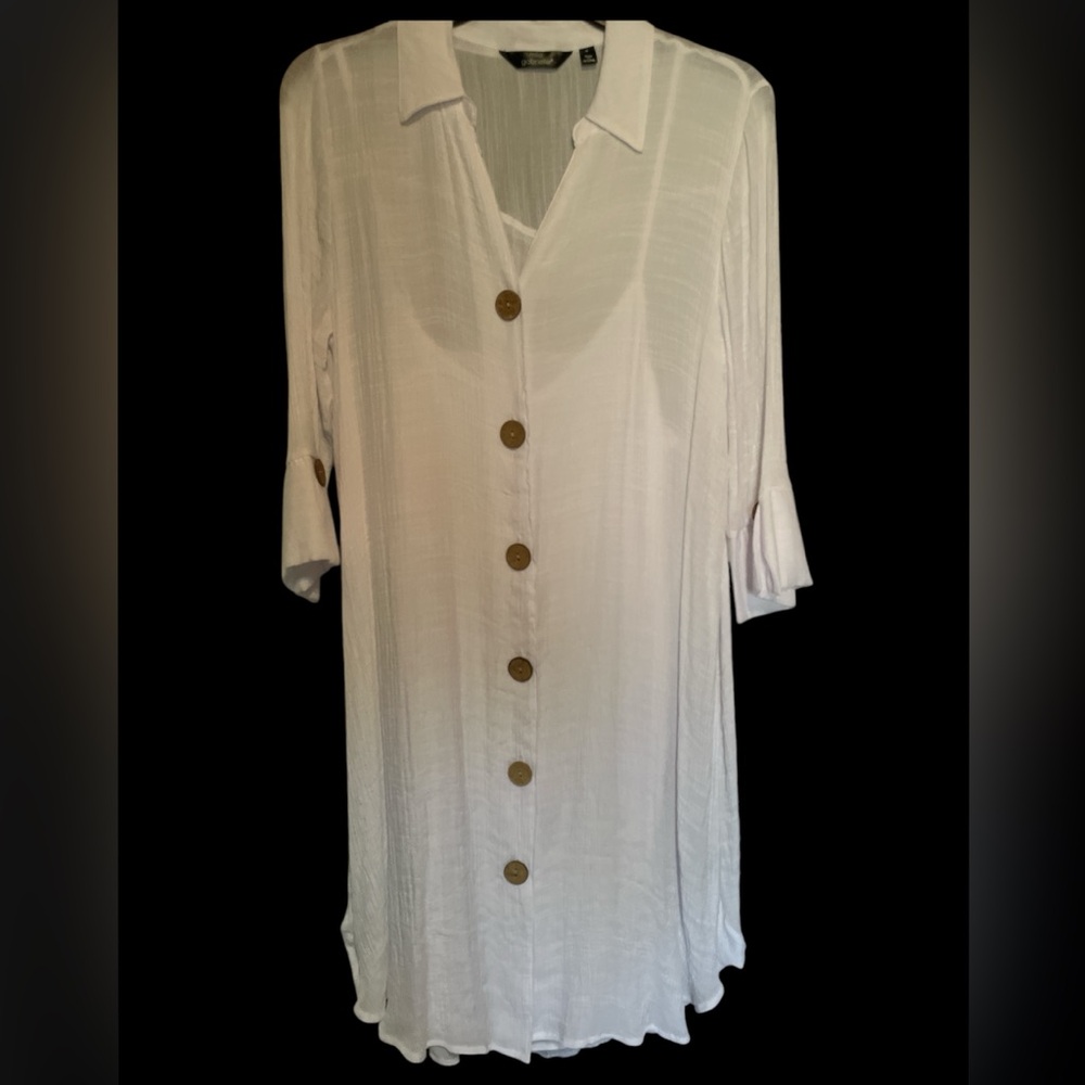 MLLE GABRIELLE White textured 2 piece button down dress